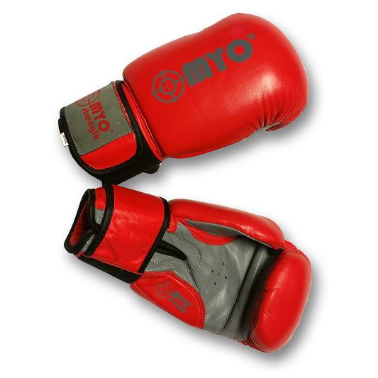 MYO Strength Leather Boxing Gloves – Red/Grey