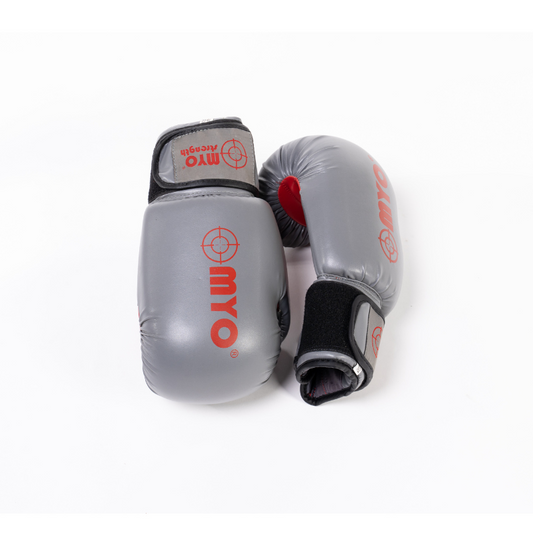 MYO Strength Leather Boxing Gloves – Grey/Red