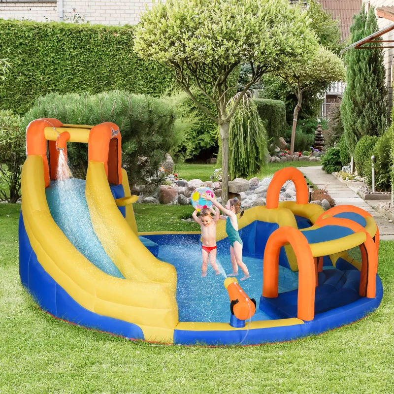 Outsunny 6 in 1 Kids Bouncy Castle Large Inflatable House Slide Water Pool