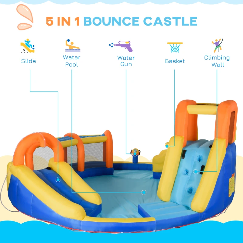 Outsunny 6 in 1 Kids Bouncy Castle Large Inflatable House Slide Water Pool