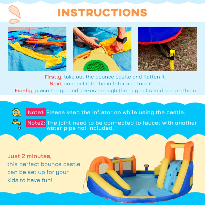 Outsunny 6 in 1 Kids Bouncy Castle Large Inflatable House Slide Water Pool