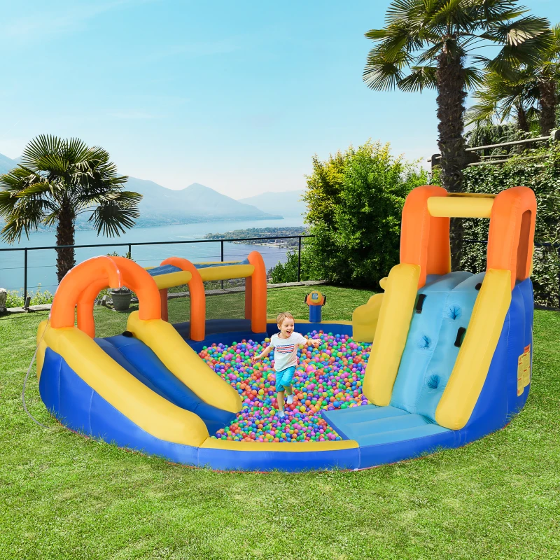 Outsunny 6 in 1 Kids Bouncy Castle Large Inflatable House Slide Water Pool