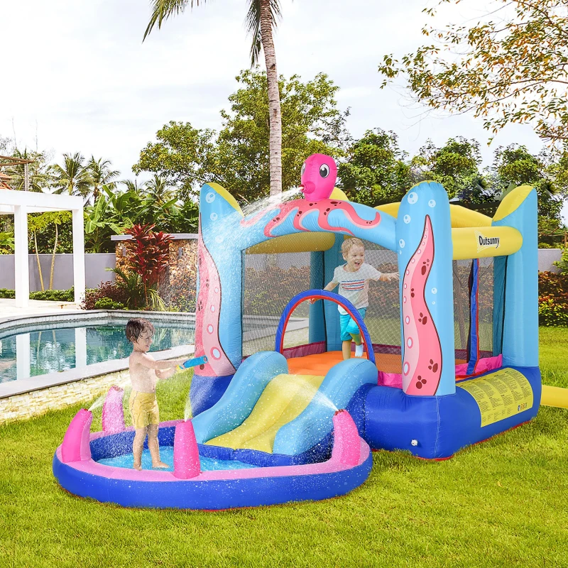 Outsunny Bouncy Castle Inflatable Trampoline Slide Pool Octopus Design