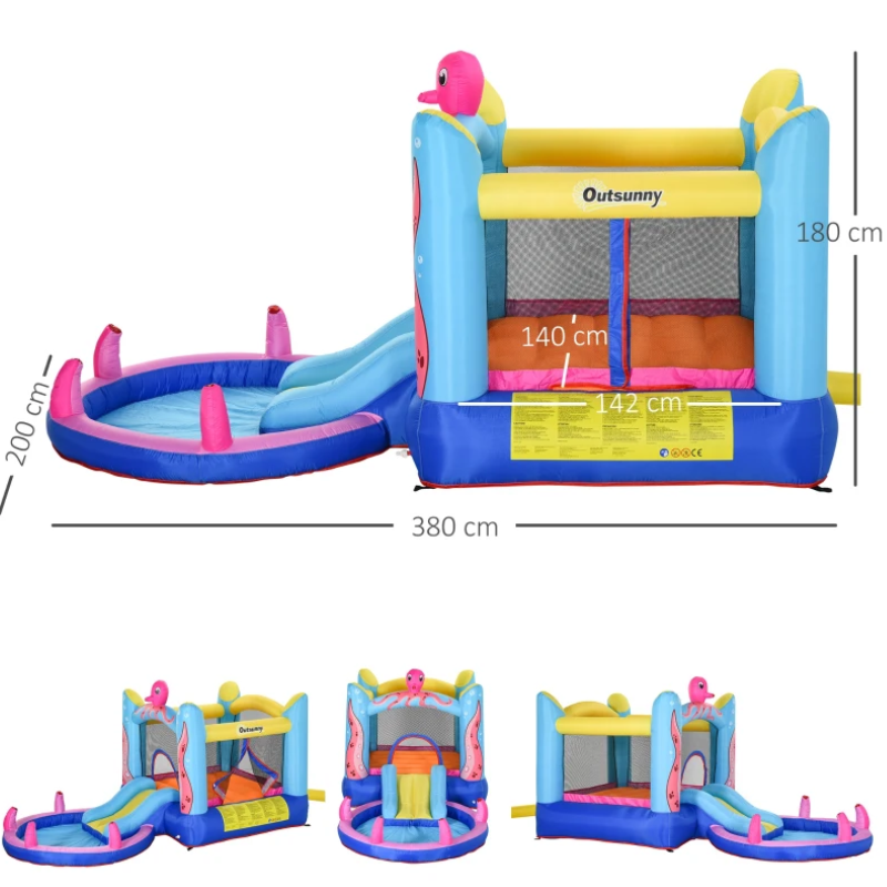 Outsunny Bouncy Castle Inflatable Trampoline Slide Pool Octopus Design