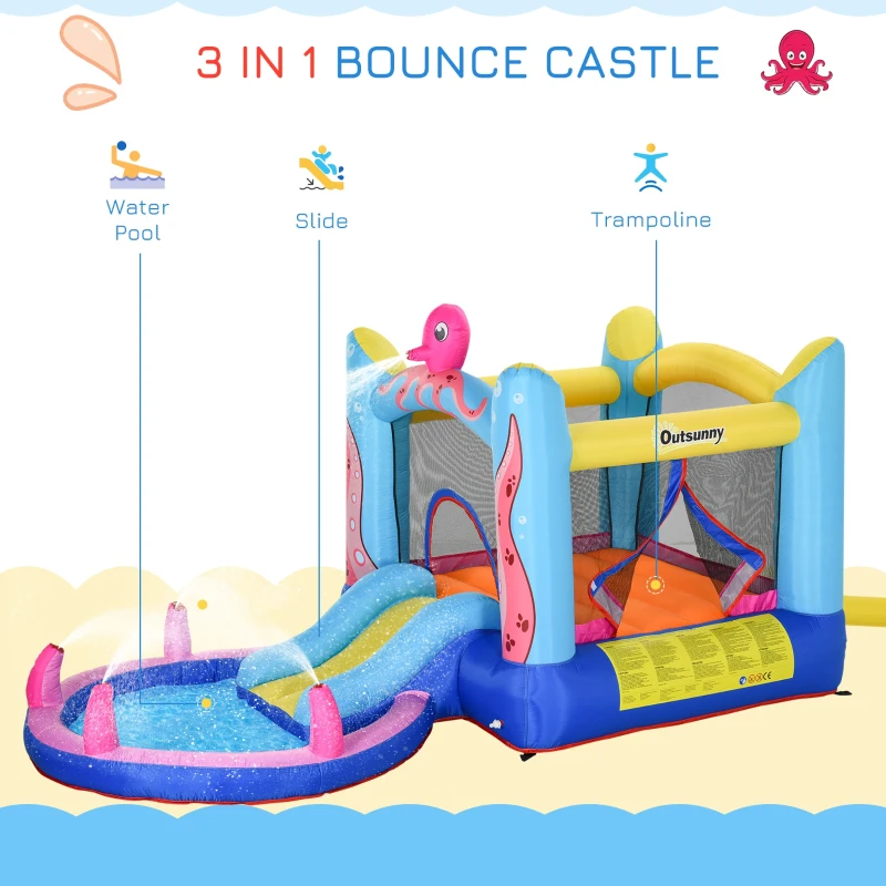 Outsunny Bouncy Castle Inflatable Trampoline Slide Pool Octopus Design