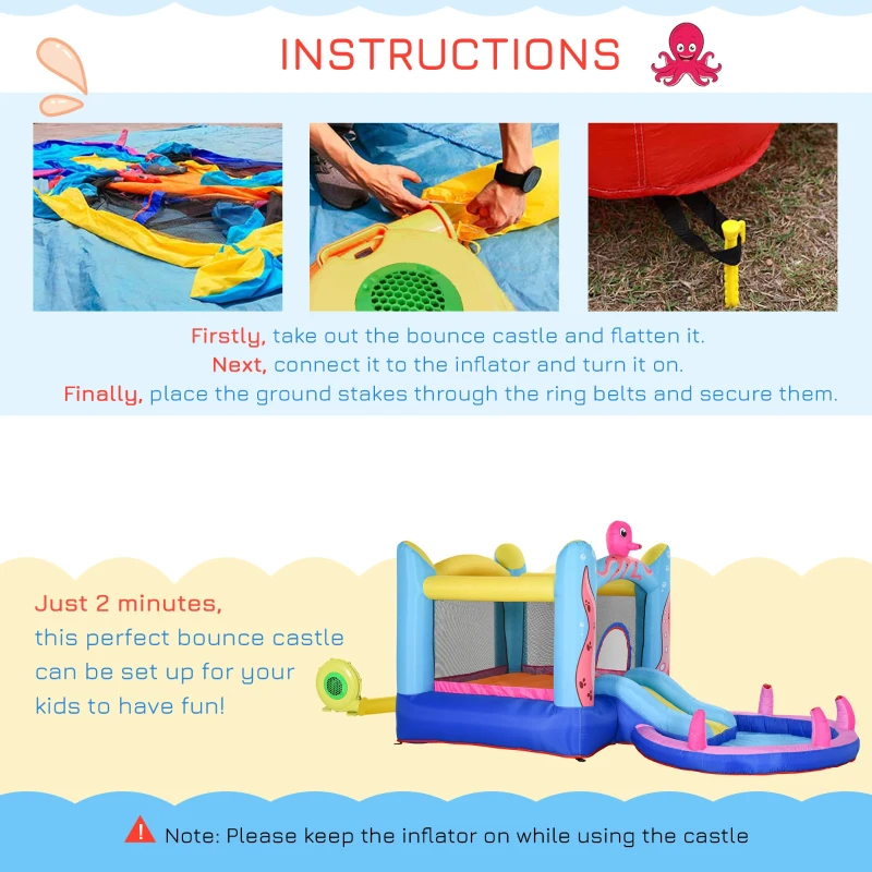 Outsunny Bouncy Castle Inflatable Trampoline Slide Pool Octopus Design