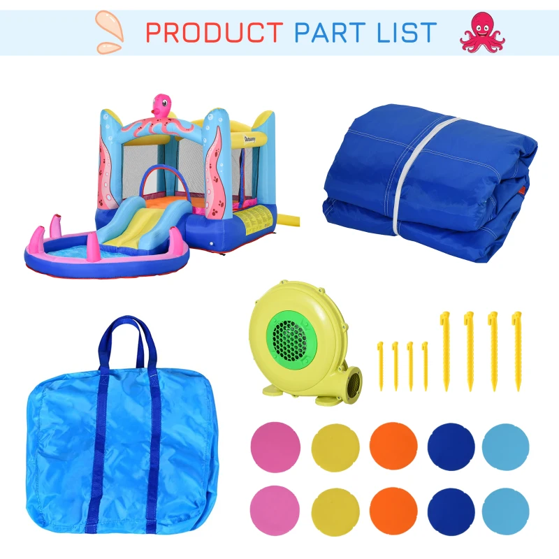 Outsunny Bouncy Castle Inflatable Trampoline Slide Pool Octopus Design