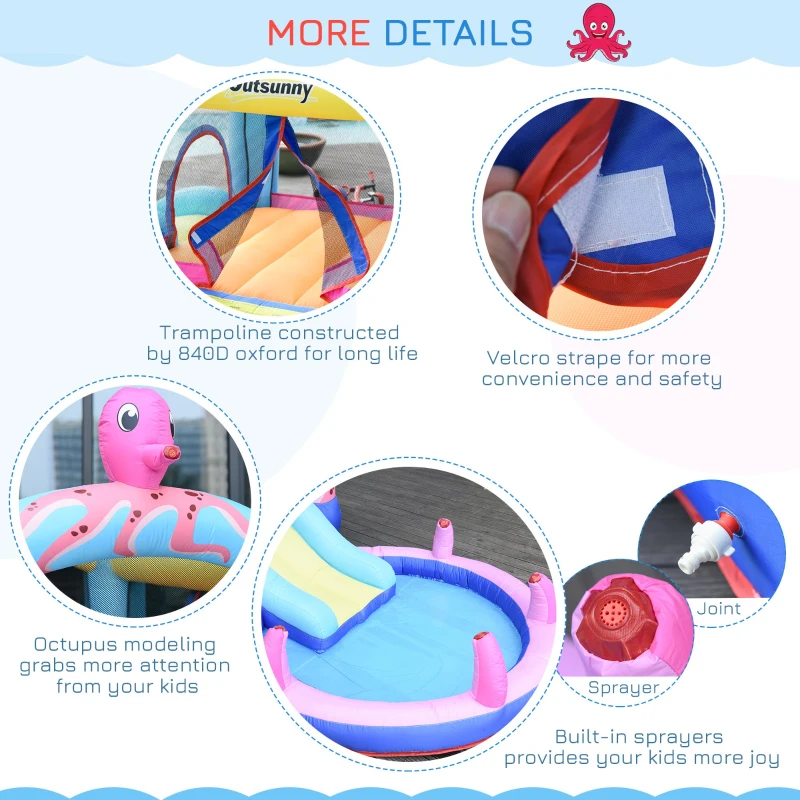 Outsunny Bouncy Castle Inflatable Trampoline Slide Pool Octopus Design