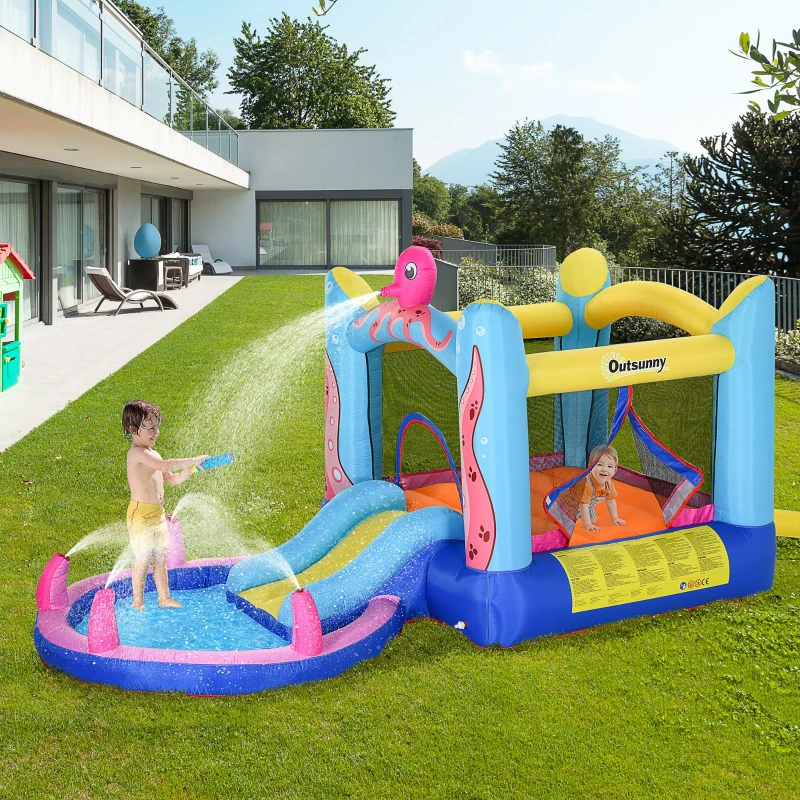 Outsunny Bouncy Castle Inflatable Trampoline Slide Pool Octopus Design