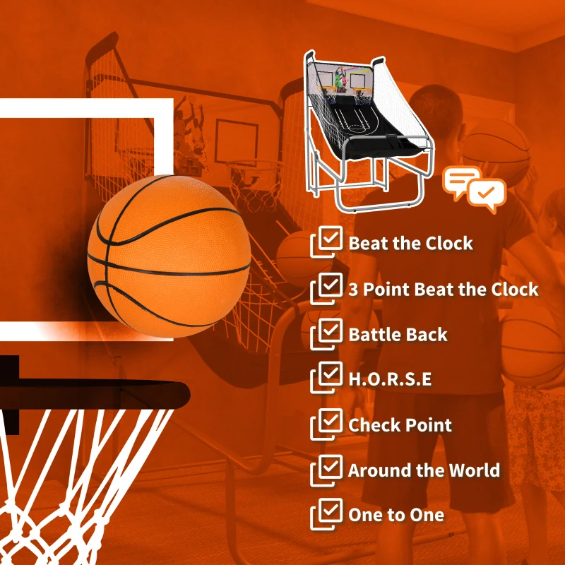 Foldable Double Shot Basketball Arcade Game with 8 Modes