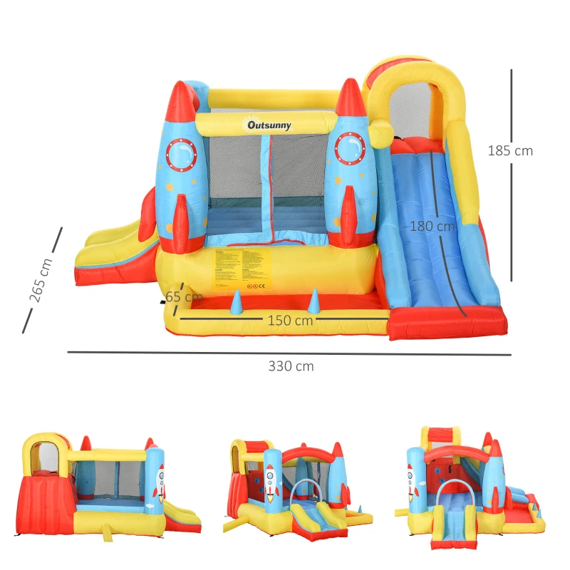 Outsunny Bouncy Castle Inflatable Trampoline Slide Pool Rocket Design 3.4 x 2.8 x 1.85m