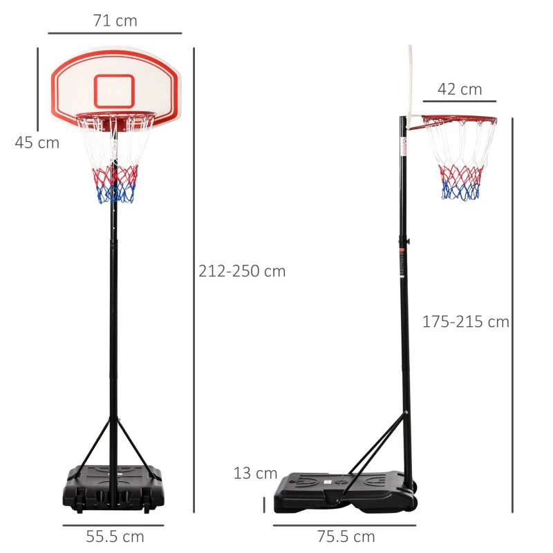 HOMCOM Portable Basketball Stand 175-215cm Adjustable Height