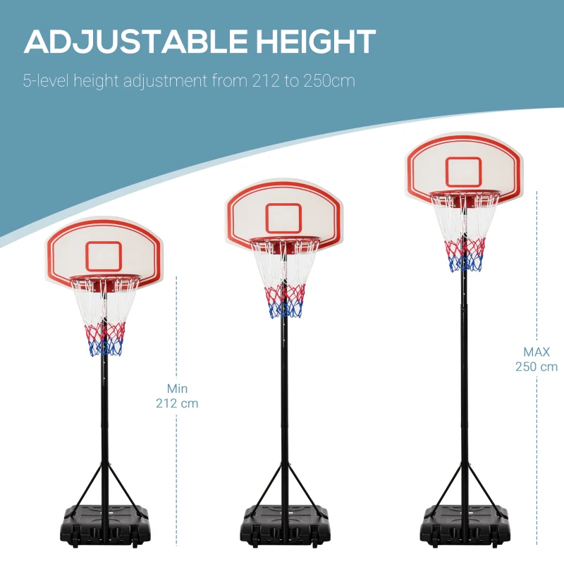 HOMCOM Portable Basketball Stand 175-215cm Adjustable Height